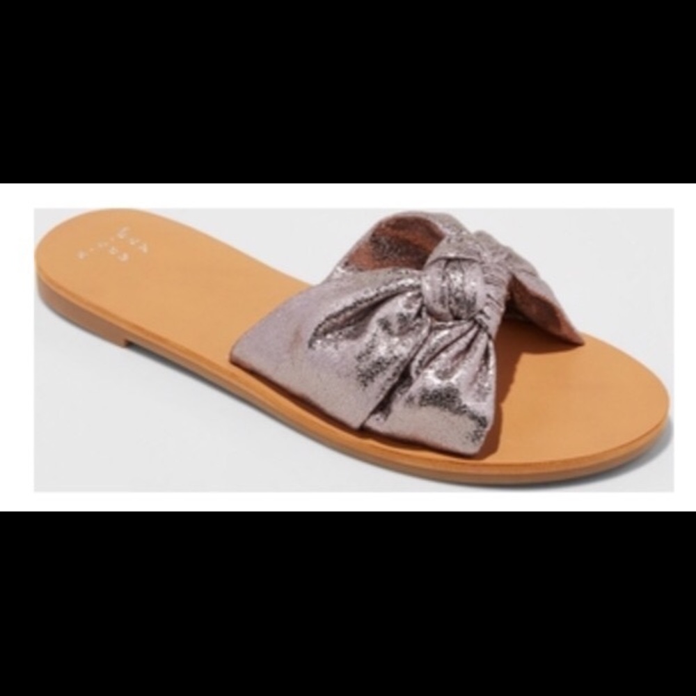 ana Dark Silver Flat Slides/Sandals NWT